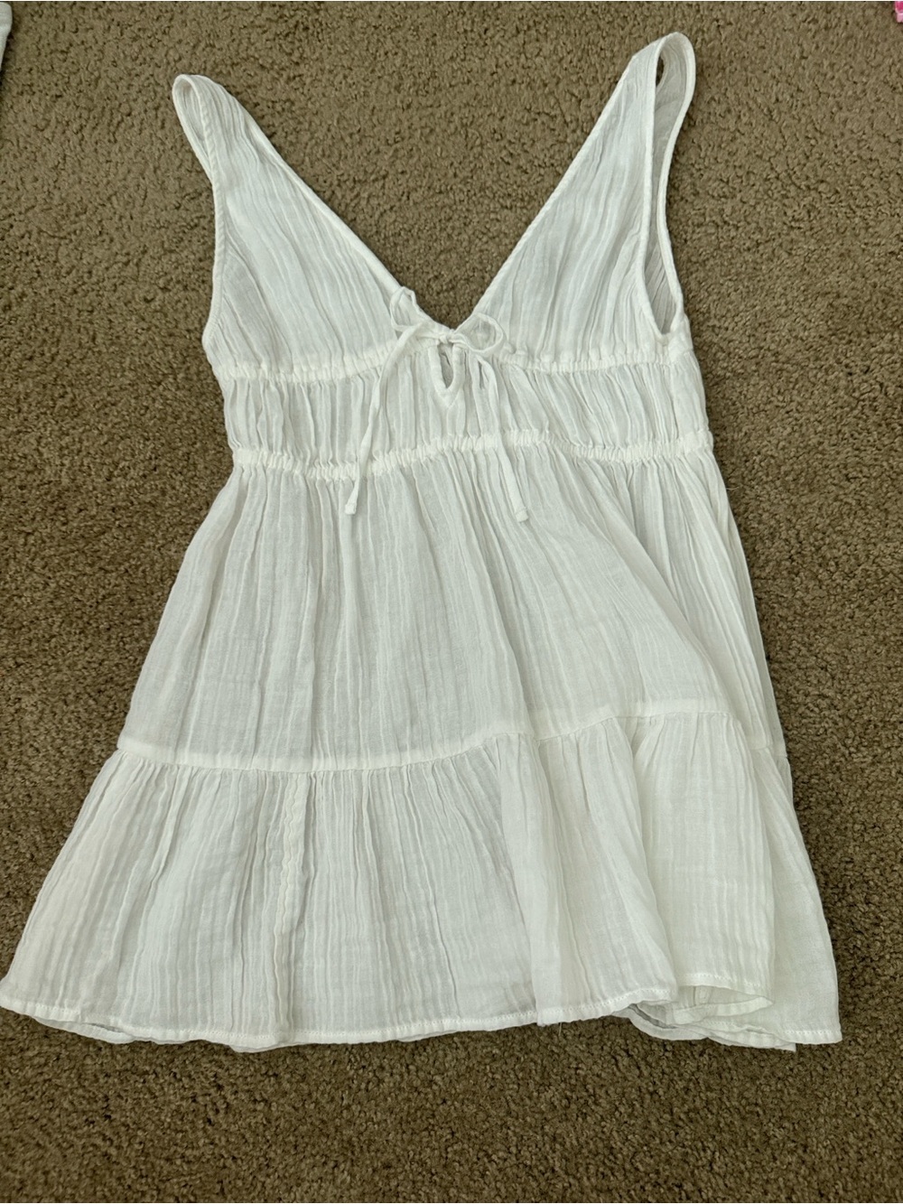 Hollister White Tiered Tie-Front Mini Dress